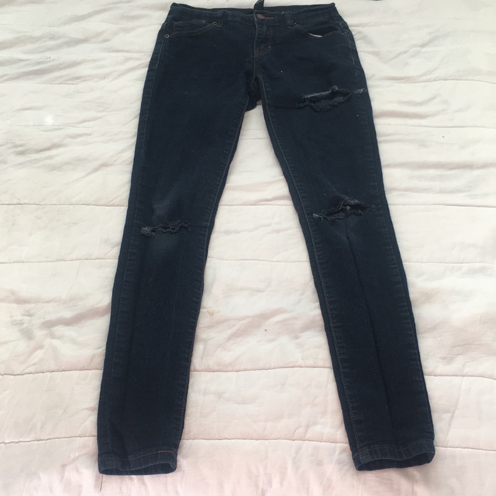 Dark blue ripped jeans. Worn once. Skinny. Size 25